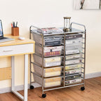 RELAX4LIFE Storage Drawer Carts W/15-Drawer,Rolling Wheels Semi-Transparent Multipurpose Mobile Rolling Utility Cart for School, Office, Home, Beauty Salon Storage Organizer Cart (Clear)