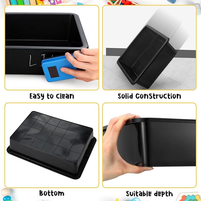Hoteam 10 Pcs Flat Storage Organizer Tray Bin Letter Size Paper Tray for Classroom Plastic Stackable File Organizer for School Office Teacher Book Organization（ Black, 13.78 x 9.84 x 3.15 Inch）