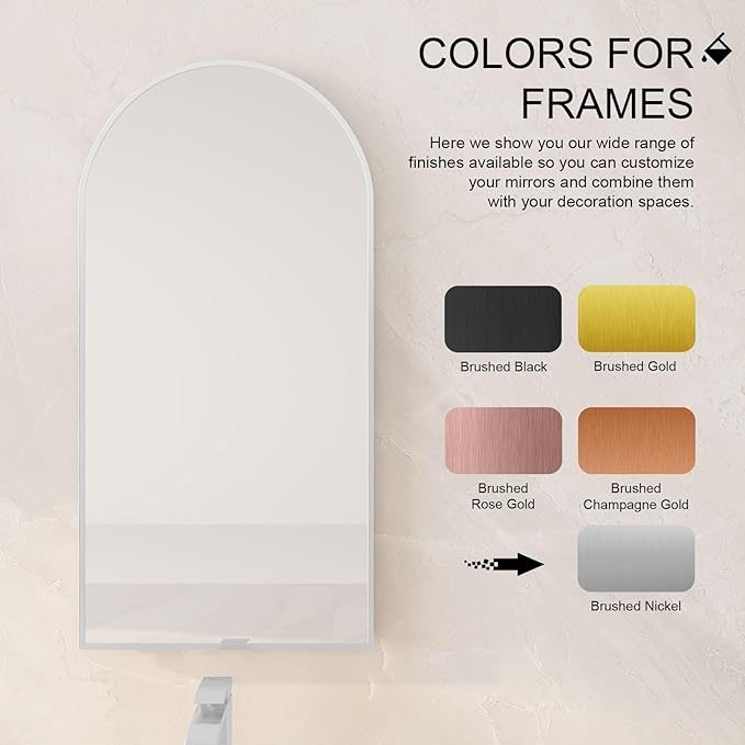 Arched Medicine Cabinet with Mirror,Recessed Medicine Cabinet Mirrors for Bathroom Mirror with Storage,Arched Metal Edge Medicine Cabinet,Brushed Nickel Arch Medicine Cabinets Mirror 16x31