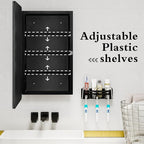 Fundin Black Plastic Medicine Cabinet, Mirror Door with Round Corner Metal Frame, Recessed and Surface Mount Bathroom Wall Medicine Cabinet, 16 x 28 inch Mirror Size
