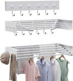 Collapsible Laundry Drying Rack Wall Mounted - 34.65 Inch Metal Clothing Drying Rack with 6+6 Hooks, Retractable Foldable Dryer Racks for Laundry Drying Indoor, Heavy Duty Towel & Coat Hanger