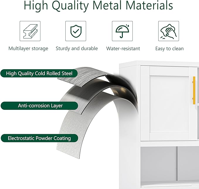 Metal Bathroom Wall Cabinet, 27.5" H White Bathroom Cabinet Wall Mount with Adjustable Shelf, Over The Toilet Storage Cabinet Medicine Cabinets for Bathroom, Kitchen