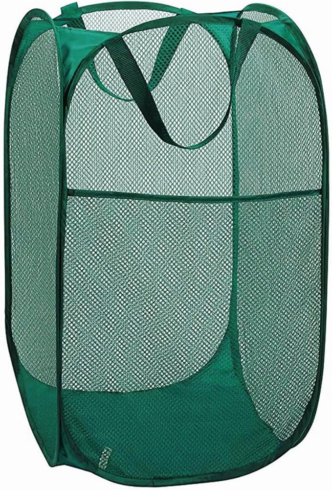 Larpur Pop Up Laundry Basket, Foldable Mesh Laundry Hamper Collapsible Clothes Basket Portable Dirty Clothes Hamper for Home, Dorm, Travel, Green