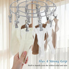 3 Pack Stainless Steel Foldable Round Hanging Drying Rack with 24 Clips, Swivel Hook Wind-Proof Clothes Hanger, Clothes Drying Rack for Laundry, Sock, Bras, Underwear, Laundry Accessories