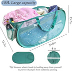 100L Foldable Laundry Baskets 2 Pack, Extra Large Mesh Pop Up Laundry Hamper, Dirty Clothes Hamper with Handles, Pop-up Hampers for Laundry Travel. Dorm or Home Portable Clothes Baskets.Green 2H