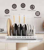Pull Out Pots and Pans Organizer Under Cabinet, Sliding Lid Holder and Pan Rack in Kitchen, Slide Out inside Cabinet Storage for Pot Lid, Bakeware, Dishes, 8 Adjustable Dividers, 2 Pack White