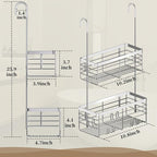DELLAN Hanging Shower Organizer, 2-Tier Shower Rack with Hooks Over the Door, Bathroom Shower Caddy and Basket