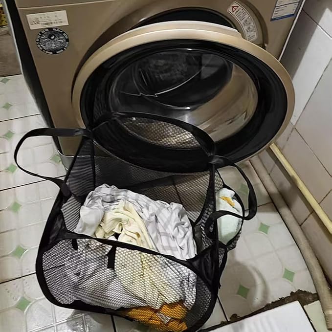 Collapsible Laundry Basket,Dirty Clothes Mesh Pop Up Hamper, Small Foldable Laundry Basket for Bathroom, Dorm, Travel Storage,Cruise Essentials Black