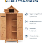 GarveeLife 70 in Outdoor Wooden Storage Shed Waterproof, Vertical Outdoor Storage Cabinet with 3 Shelves, Roof Storage & Lockable Door, Space-Saving Garden Tool Shed for Patio, Yard, Lawn