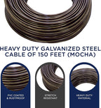 Strata Aged Bronze Harmony Clothesline Outdoor Heavy Duty Kit - 150 Feet Galvanized Wire PVC Coating, 6.5" Aged Bronze Clothes line Pulley 2pcs, Metal Mini Winch Tightener 1pc & 2 Metal Hooks