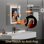 24 * 26 Bathroom Lighted Medicine Cabinet, Professional Makeup Medicine Cabinet Mirror, Large Storage LED Mirror with USBs, Stepless Dimming & Anti-Fog, 3-Color Light