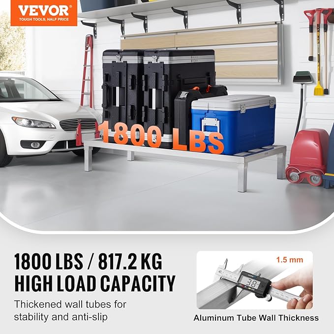 VEVOR Aluminum Dunnage Rack, 48” x 20” Commercial Food Floor Rack, 8” Off the Floor, 1800 lbs Capacity All-Welded Aluminum Storage Rack, for Storage in Restaurants, Kitchens, Garages and Vehicles