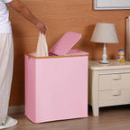 efluky Laundry Hamper with Lid, Double Laundry Hamper with 2 Removable Bags, 2 Section Laundry Basket with Bamboo Handles for Bathroom, Bedroom & Laundry Room (Pink, 140L Dual)