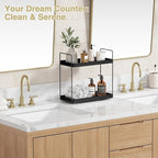 Forbena Black Bathroom Counter Organizer, Tiered Bathroom Organizer Countertop Tray, Corner Makeup Vanity Shelf Organizers and Storage for Men Perfume Skin Care Kitchen Sink Coffee Bar Station