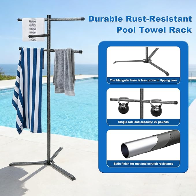 Pool Towel Rack Outdoor 60 Inch Height Outdoor Towel Rack for Pool Heavy-Duty Standing Towel Rack Rustproof & Slip-Resistant Towel Drying Rack Suitable for Indoor Use Towel Stand