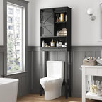 Over The Toilet Storage Cabinet, Bathroom Organizer with Anti-Tip Kit, Adjustable Shelves, Elegant Matte Black Finish Suits Modern Bathrooms.