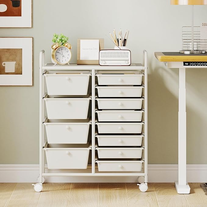 RELAX4LIFE 12-Drawer Rolling Storage Cart - Mobile Utility Drawer Carts with Wheels, Craft Organizers Cart for Classroom Organization and Storage, School, Home, Office