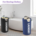 2Pcs 95L Collapsible Laundry Basket for Men, Tall Laundry Basket with Handles, Dirty Clothes Hamper in 600D Oxford Fabric, Freestanding Clothes Hampers for Bedroom, Dorm, Navy Blue + Black