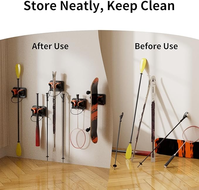 Ski Rack 1Pack, Ski/Snowboard Wall Mount, Skateboard Wall Mount, Fits Any Ski/Snowboard, Holds Up to 25lbs, Winter Gear Organizer, Vertical Ski Storage Rack for Home & Garage