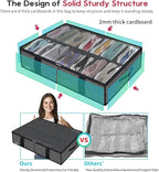Onlyeasy 2 Pack Under Bed Shoe Storage Organizers with Handles & Clear window (Fit 14 +14 Pairs), Sturdy Underbed Box Organizer Shoe Storage Bags for Kids & Adults, Linen-like Black, MXAUBS14S14