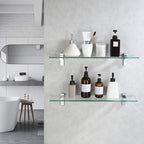 KES Glass Shelf for Bathroom, 24 Inch Bathroom Shelf with Tempered Glass and Polished Chrome Bracket Wall Mounted 2 Pack, BGS3201S60-P2