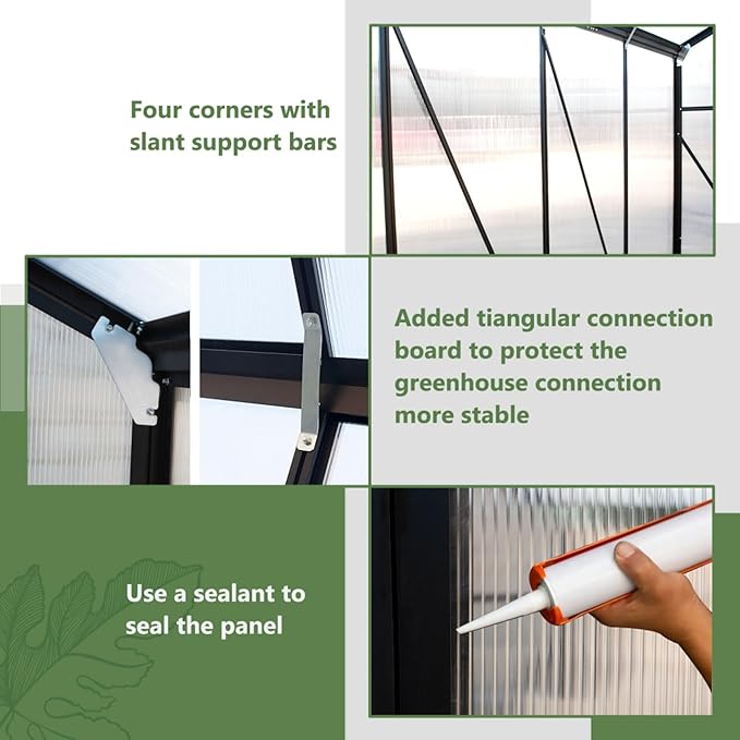 Polycarbonate Greenhouse for Outdoors, Large Walk-in Aluminum Frame Greenhouse with Lockable Door, Adjustable Roof Vent, UV Protection, Weather-Resistant for Garden Backyard (Black,6x8 FT)