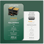 Umami Bento Box Adult All-In-1 w/4 Utensils, 2 Sauce Jars 2 Dividers, Bamboo Lid, 100% Leakproof, Microwave & Dishwasher Safe Stackable Bento Lunch Box Containers for Men/Women, Black Beige, 68 oz