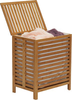 Household Essentials Bamboo Laundry Hamper, Slated Hamper with Natural Cotton Bag, Removable Bag and Foldable Frame, Chic and Environmentally Friendly