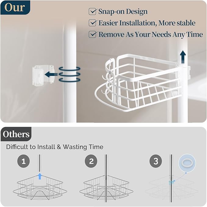 Consumest Shower Caddy Tension Pole - Adjustable Corner Shower Organizer with Soap Holder, Bath Shelves for Bathroom Storage, 27.6-108.3 inch, White