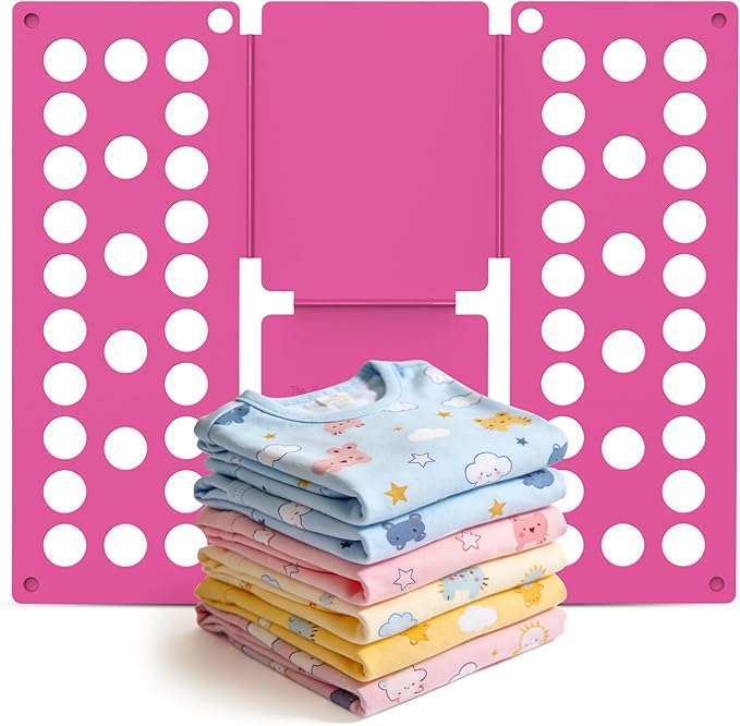Geniusidea Shirt Folding Board Kids Clothes Folder, Quickly Fold Shirts & Pants & Small Clothes, Laundry Folding Tool with Space-Saving Design, Durable Material Easy Storage Organizer Pink