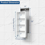 14x36 Recessed Medicine Cabinet, Medicine Cabinet No Mirror, 304 Stainless Steel Medicine Wall Niche with 4-Tiers Shelves, Matte White