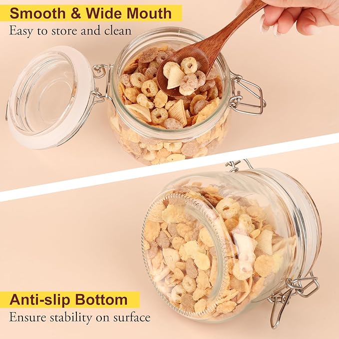 16 oz Glass Jars with Airtight Lids, 6 Pack Wide Mouth Mason Jars with Clamp Lids for Kitchen Canisters, Food Storage Containers for Pickling, Coffee, Spices, Sugar, Herbs