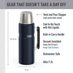 THERMOS Stainless King Vacuum-Insulated Beverage Bottle, 68 Ounce, Midnight Blue