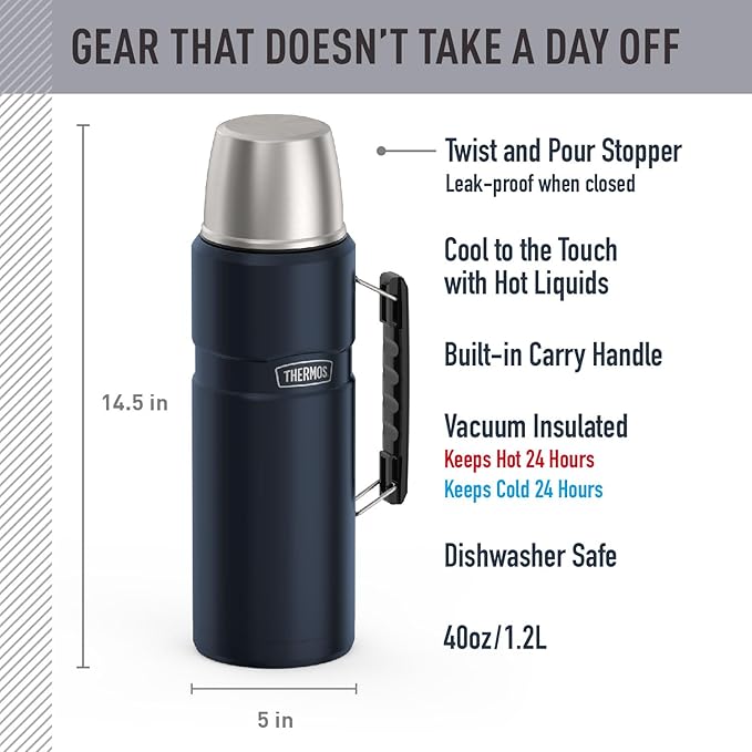 THERMOS Stainless King Vacuum-Insulated Beverage Bottle, 68 Ounce, Midnight Blue
