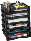 6 Pack Office Stackable Letter Tray, Plastic Stackable Paper Storage Basket Tray, Black