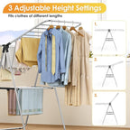 KINGBOARD Clothes Drying Rack, Stainless Steel Laundry Drying Rack with Height-Adjustable, Foldable Gullwing for Easy Storage, No Assembly, Indoor Outdoor Use, 56.4" D x 21.6" W x 39.3" H, Black