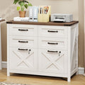 Lateral File Cabinet with 6 Drawers, Farmhouse File Cabinet with Lock for Letter/A4 Size Hanging Files, Wood File Storage Cabinets Printer Stand for Home Office Cabinets, Rustic White and Brown