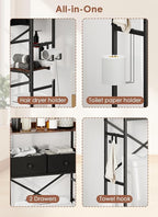 Over The Toilet Storage Rack, 7-Tier Over Toilet Bathroom Organizer with Adjustable Shelf, Above Toilet Storage with Hooks, Space-Saving, Brown Shelf