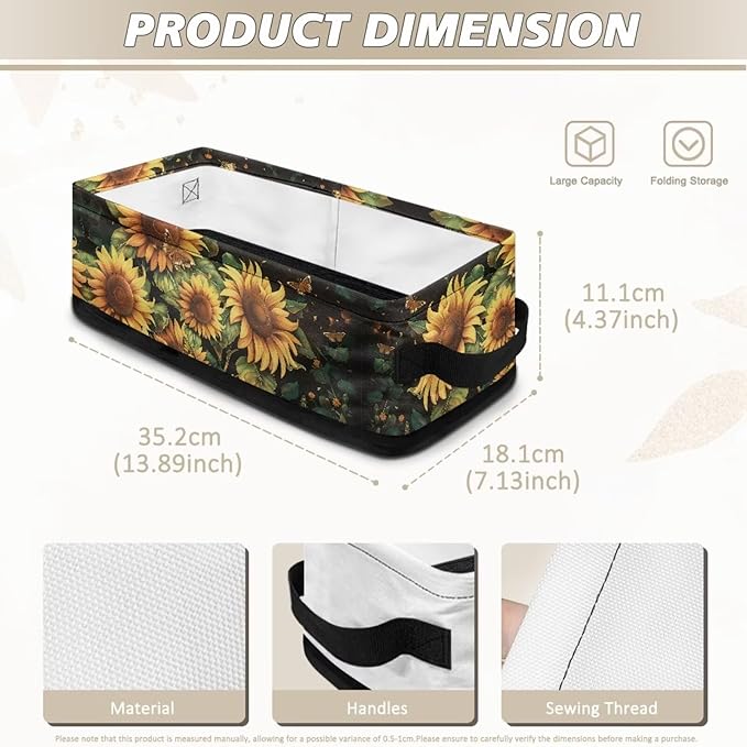 Storage Basket for Organizing Decorative Toilet Paper Storage Bin Multifunctional Organizer Toiletries Basket for Bathroom Closet Shelves Decor, Sunflower Butterfly Black