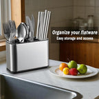 Silverware Organizer, Kitchen Utensil Holder for Counter, Stainless Steel Caddy with 4 Compartments Flatware Spoon Fork Tools Cutlery Holder Silverware Caddy for Utensil Holder（Silvery）
