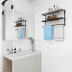 Towel Racks for Bathroom Wall Mounted 24", 3 Tier Bathroom Towel Shelf with Double Towel Bar, Stainless Steel Towel Rack with Towel Shelf, Towel Hanger Holder for Bathroom Towel Storage, Black