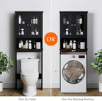 Meilocar Over The Toilet Storage Cabinet for Bathroom, Storage Organizer Over Toilet with Glass Doors, Space Saver for Living Room, Black