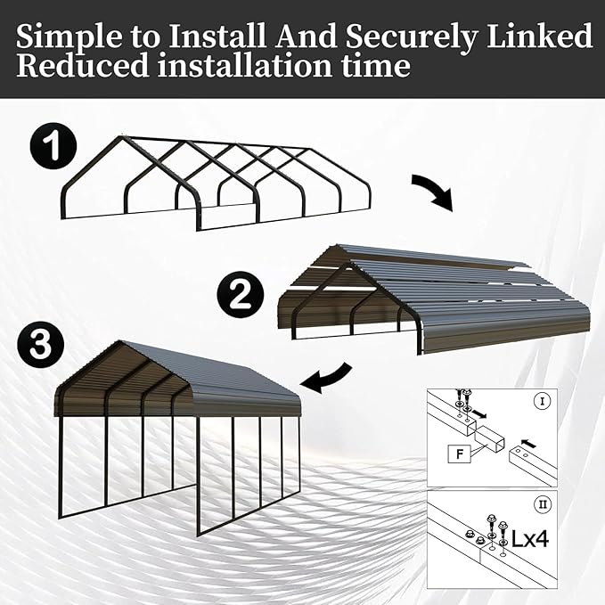 12x20 FT Heavy Duty Metal Carport with Galvanized Steel Roof & Frame - All-Weather Portable Garage Shelter for 1 Car, Safe Boat Cover & Yard Protection