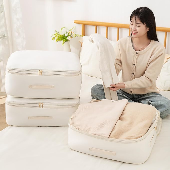 Ultra Space Saving Self Compression Organizer, Comforter Storage Bag for Clothes, Blankets, Pillows, Duvet, Comforters, Bedding Sets and Much More (Blue,X-L - 54 * 42 * 60cm)