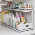 Under Sink Organizer Upgrade To Professional Rails,2-Tier Dual Pull Out Cabinet Storage,Height Adjustable Slide Out Drawers For Bathroom Kitchen,1 Pack-21"Dx12.8"-16.9"H,White