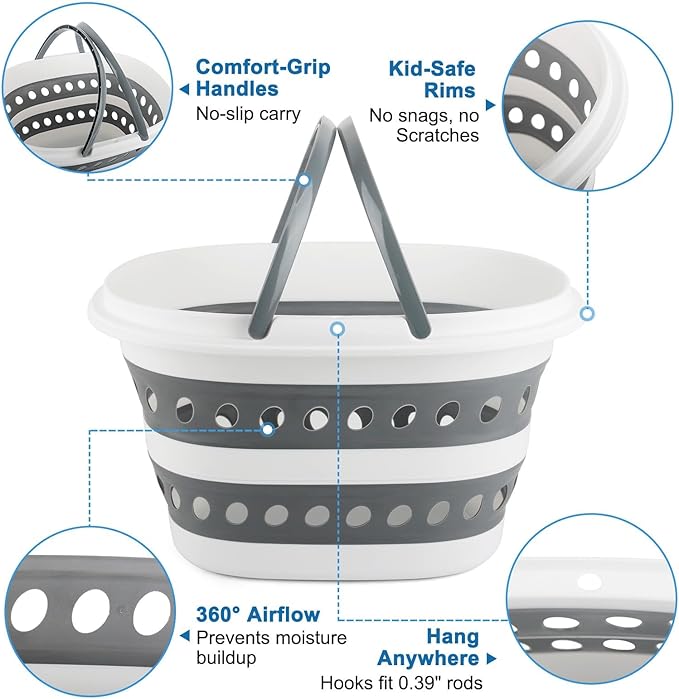 28L Collapsible Laundry Basket with Handle, Foldable Clothes Basket Laundry Hamper Plastic Storage Bin, Pop-Up Hamper for Dirty Clothes, Portable Storage Container Outdoor Camping Home RV Accessories