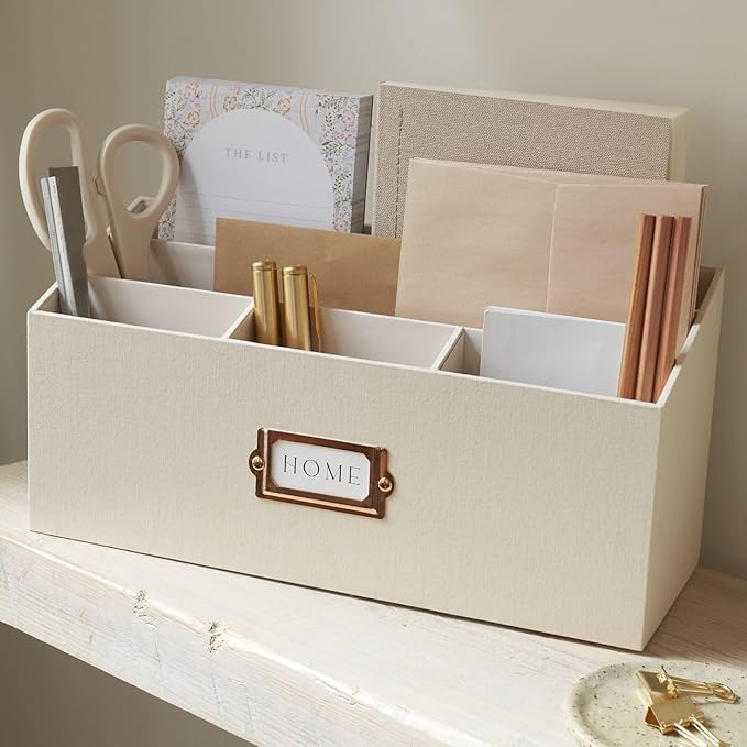 KIBAGA Stylish Linen Mail Organizer for Your Countertop – Easily Organizes Pens, Mail & More in Spacious Compartments on Any Desktop – The Perfect Desk Sorter for Paper & Office Essentials