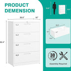 SISESOL 4 Drawer Lateral File Cabinet with Lock,White Lateral Filing Cabinet,Horizontal Metal Filing Cabinets,Locked Wide Four Drawer File Cabinets for Office Home,Fit A4/F4/Letter/Legal File