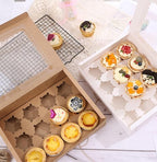 3-Set Cupcake Boxes Bulk with Clear Display Window Hold 12 Standard Cupcakes, Disposable Food Grade Brown Cupcake Carrier Cupcake Container, Perfect for Cupcakes Muffins Cookies Pastries