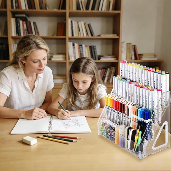 Acrylic Marker Organizer – 4 Tier 20 Compartments for Pens, Markers, Art Supplies & Office Essentials – Clear Vertical Desk Storage for Home, Office & School
